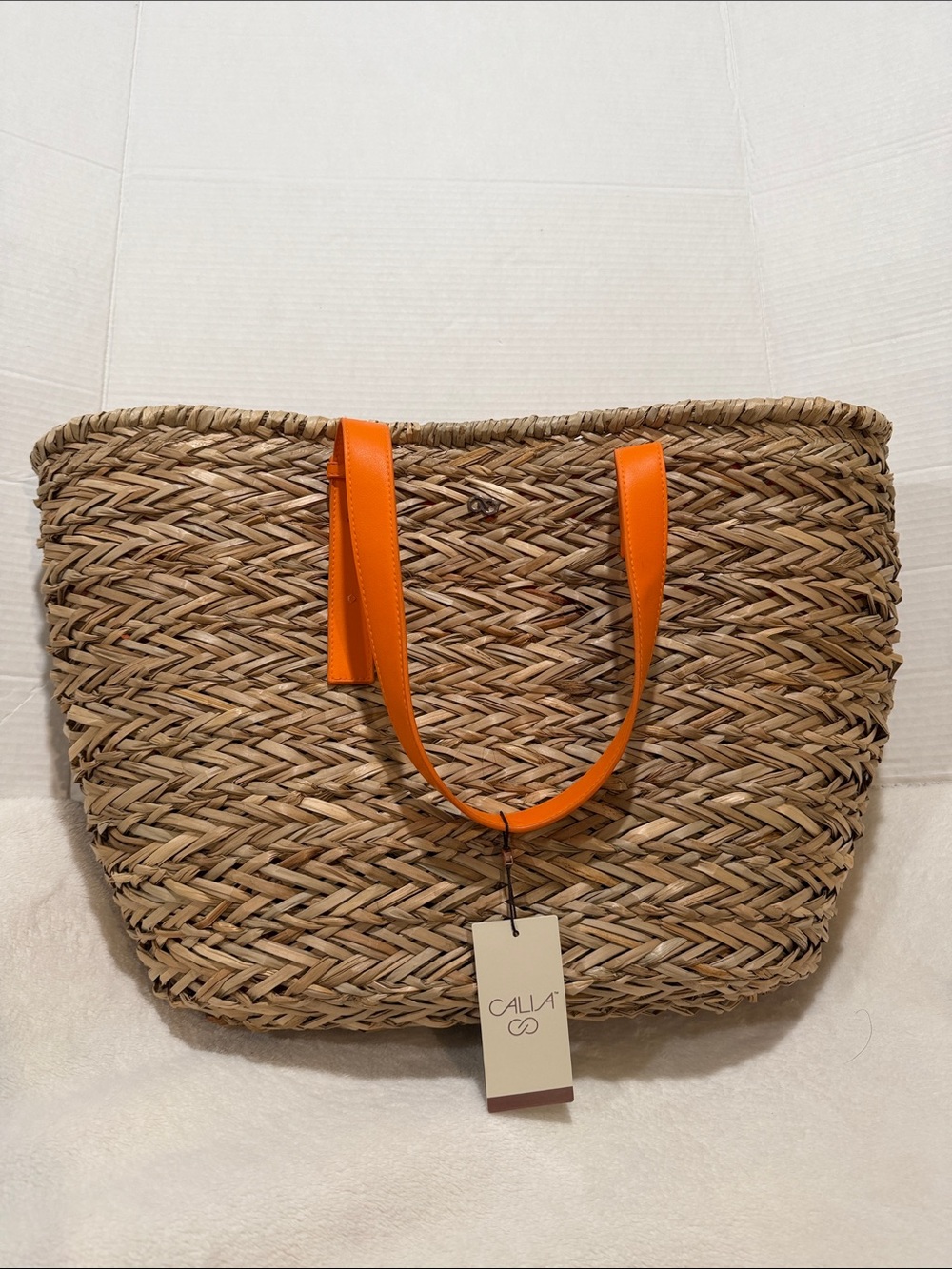 CALIA by Carrie Underwood Natural Straw Tote with Orange Handles